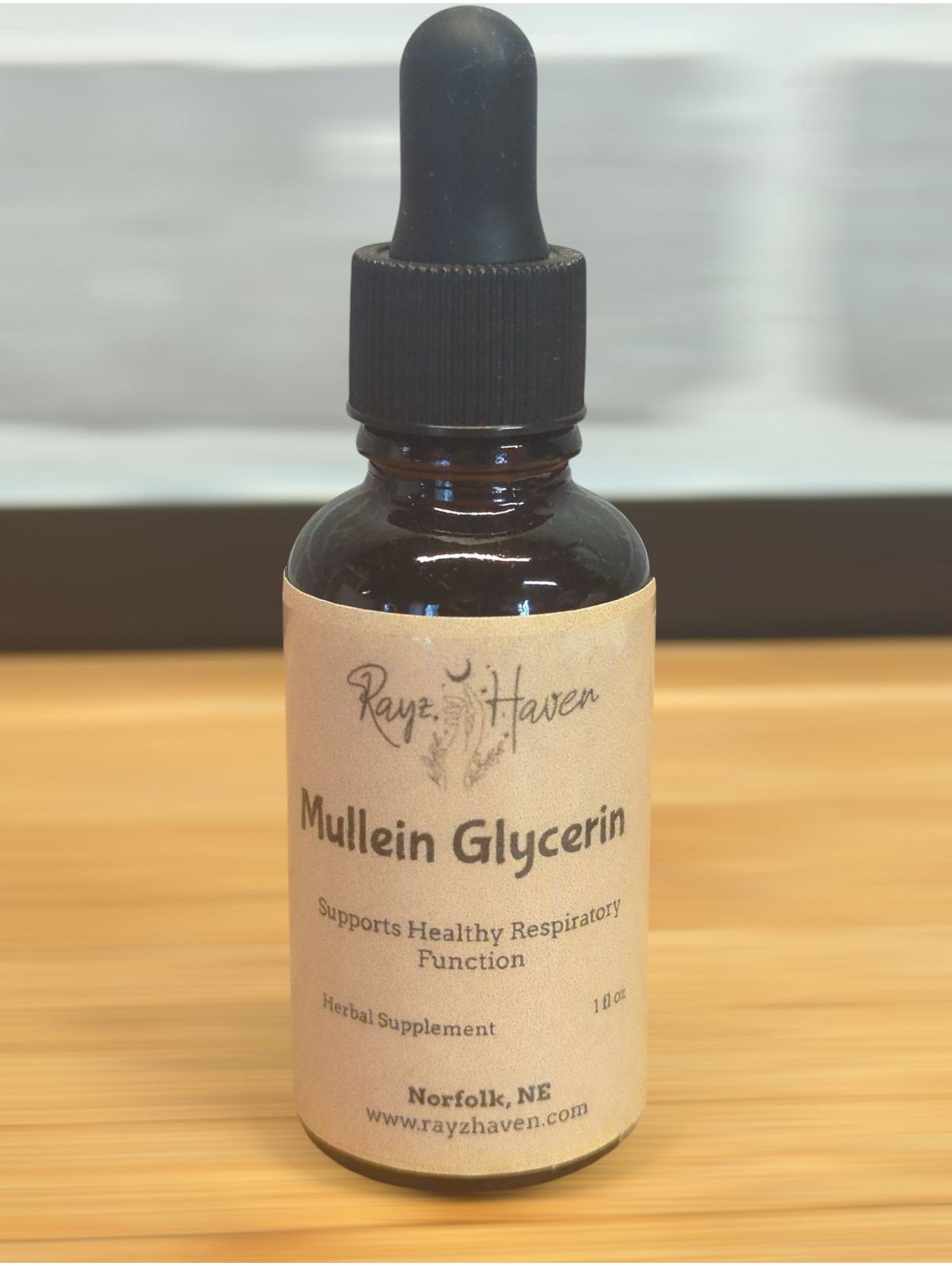 Rayz Haven Mullein Glycerite, 1 oz alcohol-free dropper bottle